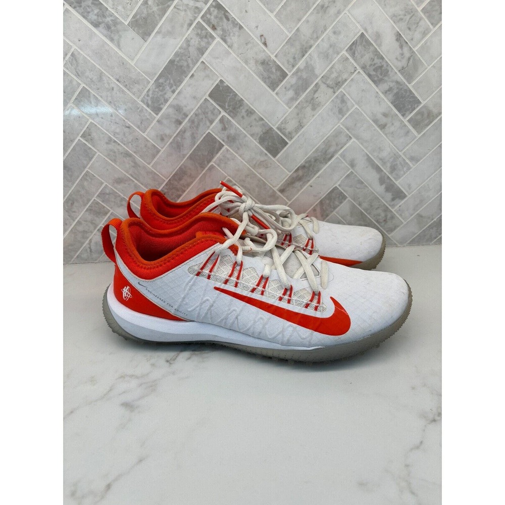 Nike Alpha Huarache 7 Pro Turf LAX Lacrosse Mens Sz 7.5 White Orange AR3241-103